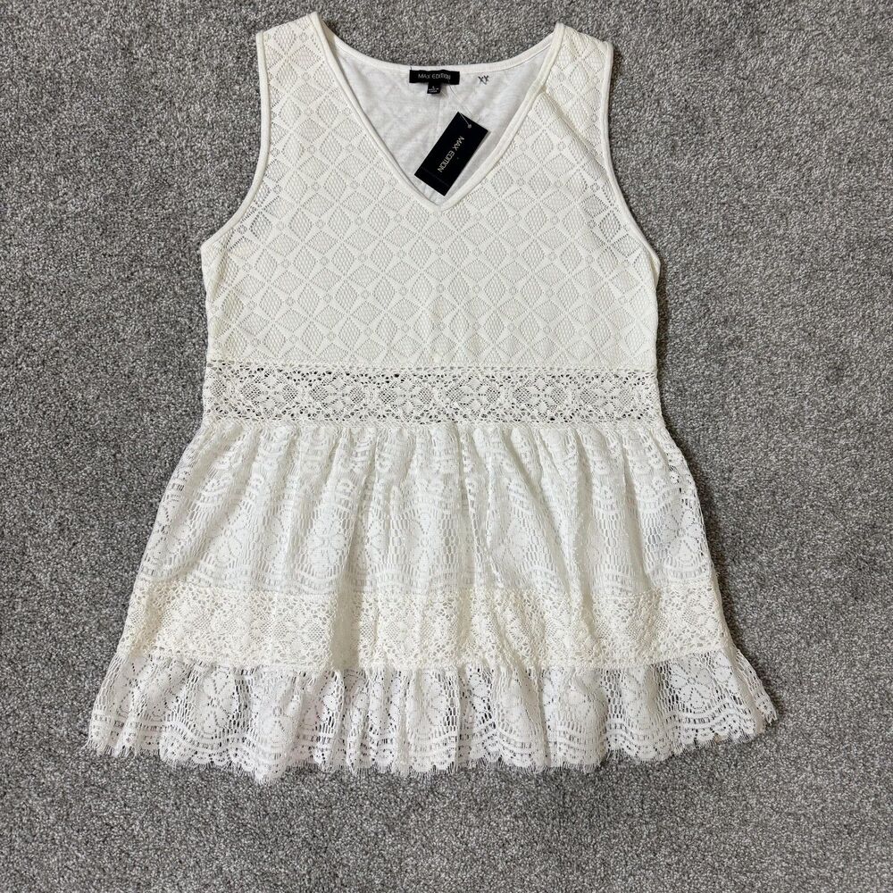 Max Edition Top Womens Large White Lace Sleeveless Fit Flare Party NWT Boho